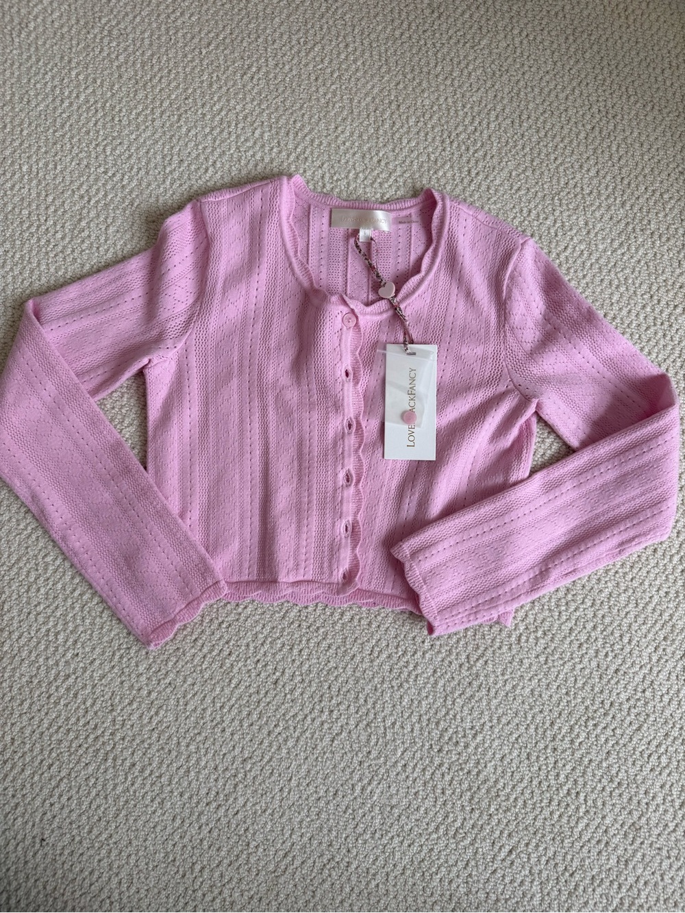 NWT LoveShackFancy Gemma Tween Sweater, Candy Floss Pink
